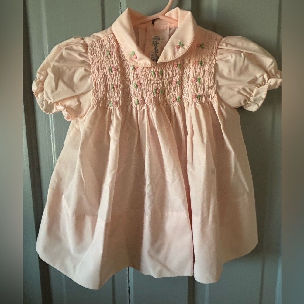 Vintage Heirloom Pink Smocked Easter Dress • 12 months